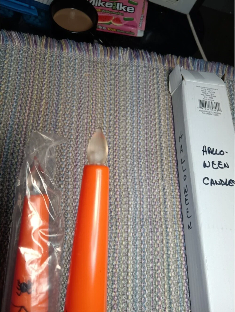 Halloween Flameless Taper Candles Orange Spiderweb LED Flickerin10